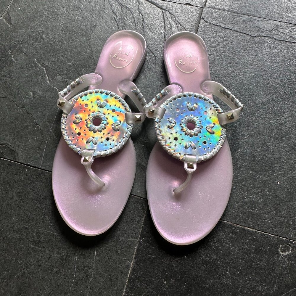 Jack Rogers Iridescent Georgica Lilac Purple Glitter Shimmer Jelly Flip
